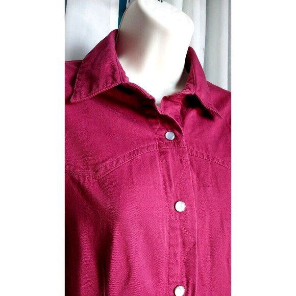 Vintage 80's Red Denim Western Style Dress Pearl Snap Button Gitano Medium - Picture 5 of 11